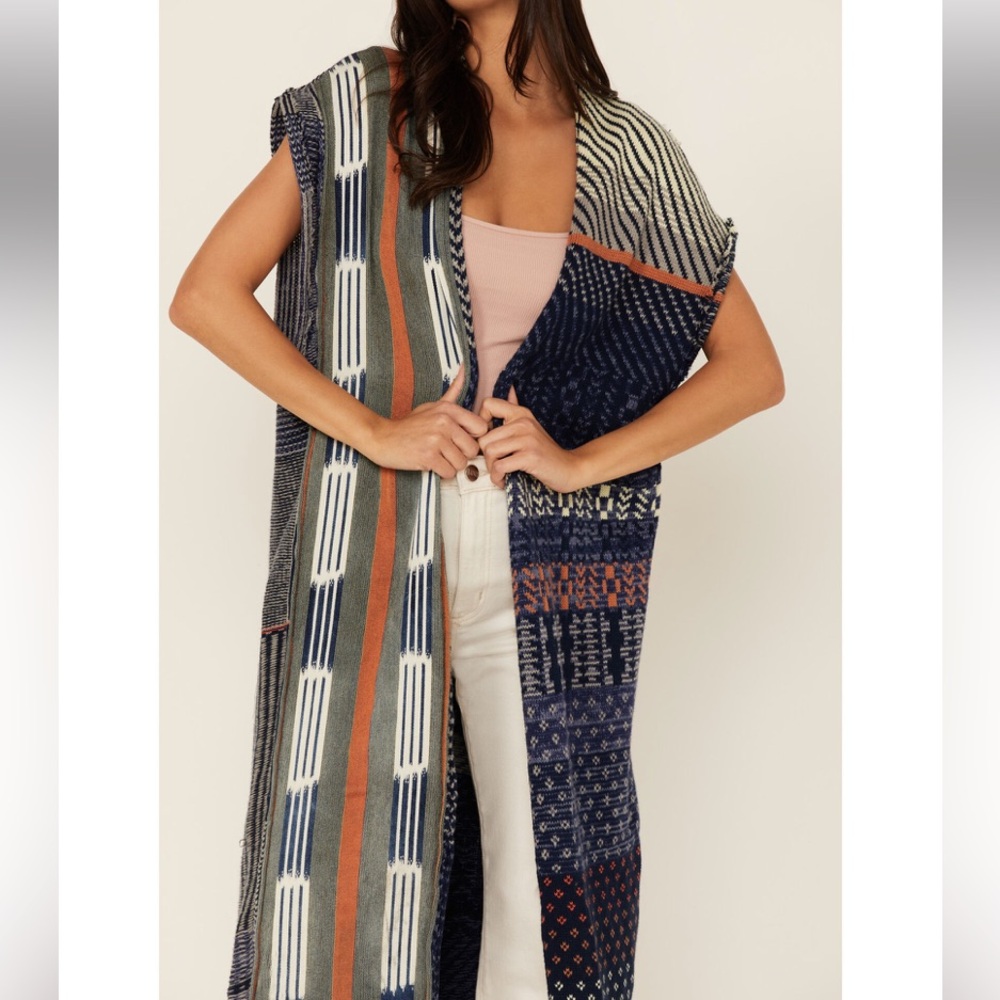 FREE PEOPLE WOMEN'S BLUE SKIES Maxi Cardigan Vest Large